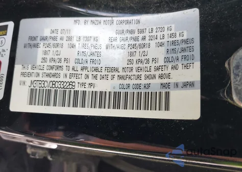 2011 Mazda Cx-9 Touring from USA, damaged, VIN JM3TB3CV0B0332269